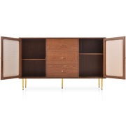 Large 150 cm Modern Rattan Sideboard 2 Door 3 Drawer Metal Legs for Living Room
