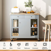 Mobile Kitchen Island Cart Rolling Kitchen Island w/4 Open Shelves Grey