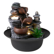 Water Feature Indoor Tabletop LED Sound Fountain Waterfall Home Decor 3 Bowls