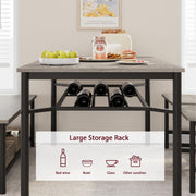 4-Piece Grey Dining Set for 4, Rectangular Table, 2 Chairs & Bench W/ Wine Rack