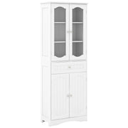 160cm Freestanding Linen Tall Bathroom Storage Cabinet 2 Glass Doors