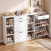 Shoe Storage Cabinets w/ Drawer & Side Cupboard 4 Tier Adjustable Flip-Down Scfn