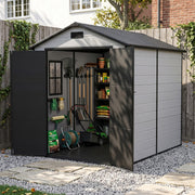 8x6 6x6 5x3 Plastic Garden Shed with Floor Window Lockable Door Wood Grain Grey