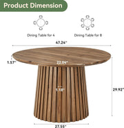 Round Solid Wood Dining Table for 4-6 Person 47.24 Inch Farmhouse Kitchen Table