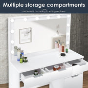 White Dressing Table with LED Lights Mirror Stool Drawers Vanity Makeup Desk Set