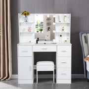 Dressing Table Makeup Desk with LED Mirror 5 Drawers Stool Bedroom Vanity Set