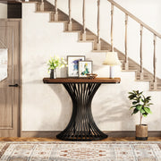 39-Inch Small Industrial Console Table Entryway Table with Geometric Metal Base