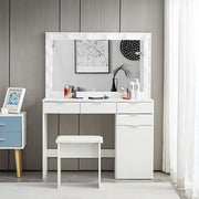 White Dressing Table with LED Lights Mirror Stool Drawers Vanity Makeup Desk Set