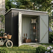 Garden Shed Pent Roof 4X8FT Metal Free Foundation Base Storage House Grey