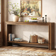 63 Inch Solid Wood Console Table Modern Narrow Entryway Table with Storage Shelf