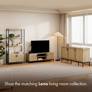 Rattan Effect Wide Sideboard for Living Room, With 6 Storage Shelves, Vonhaus