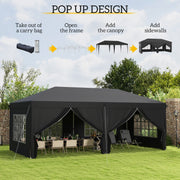 3x6m Garden Pop Up Gazebo Canopy Tent Marquee w/ Carry Bag, Black