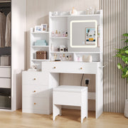 Dressing Table With 5 Drawers LED Mirror Set Makeup Desk Vanity Table Bedroom