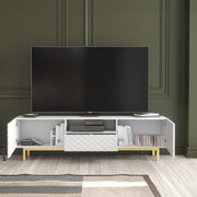 TV Unit TV Stand Sideboard Cabinet Cupboard White Gold Carved Doors 180cm