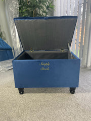 Midnight Blue Deeps Storage Ottoman Footstool Seating Bench Made In Uk