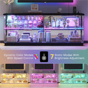 LED TV Unit Cabinet RGB Lights Glass Doors USB-C Power Sockets Modern Stand