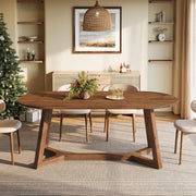63-Inch Solid Wood Oval Dining Table Modern Wooden Kitchen Table for 4-6 People