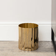 Large Shiny Gold Metal Fluted Planter / Waste Bin - 18cm