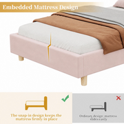 3FT Single Pink Velvet Bed Frame USB Reading Light Kids Girls Headboard