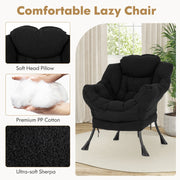 Lazy Chair Modern Accent Chair with Ottoman & Folding Footrest-Black