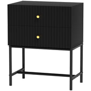 Modern Bedside Table with 2 Drawers for Bedroom, Black