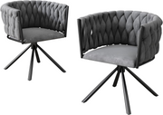 Velvet Swivel Dining Chairs Set of 2 Grey Accent Chairs Black Metal Base
