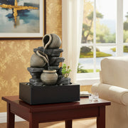 Tall Intdoor Water Fountain 3 Tiers Cascading Jugs Zen Meditation LED Waterfall