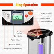 5L Instant Hot Water Dispenser with 5 Temp Settings & 24H Timer, Stainless Steel