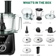 Mixer Food Processor Chopper, Stainless Steel Blender 2.5L+1.5L Timer 11 Speed U