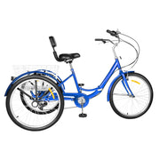 With Basket Blue UK 24 Inch Adult Trike Tricycle Foldable 3 Wheel Bike 7-Speed