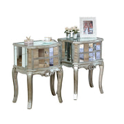 Pair Mirrored Venetian bedside cabinet lamp table bedroom furniture silver glass