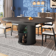 Extendable Dining Table 4-6 Seater Oval Wood Storage Shelf Space Saving Black