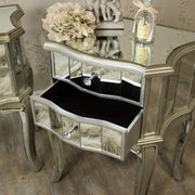 Pair Mirrored Venetian bedside cabinet lamp table bedroom furniture silver glass