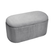 Grey Ottoman Seat Toy Storage Box Velvet Footstool Pleated Detail Bench Pouffe