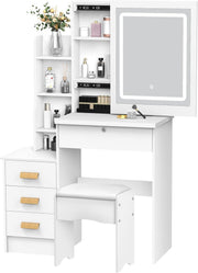 Dressing Table with LED Lights Mirror Stool Set Drawers Vanity Makeup Desk