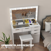 Dressing Table with 3 Colors Hollywood LED Mirror & Glass Top Vanity Table