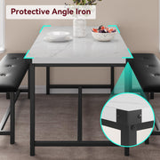 3-Piece Dining Set with 2 Benches, Stain Resistant, Steel Frame for Small Spaces