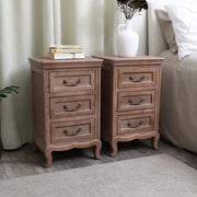 Pair of Solid Wood 3 Drawer Bedside Tables Rattan Raffia Bedroom