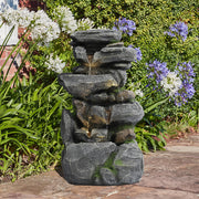 Multi-Tiers Rock LED Water Feature Garden Fountain Solar Powered Outdoor Statues