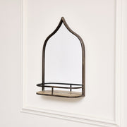 Rustic Metal Arched Mirror With Gold Shelf bathroom storage, shelving decor