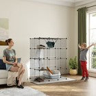 Large Cat Cage, Indoor Cat Enclosure, Four-Tier Cat Playpen with Hammock, Ramps