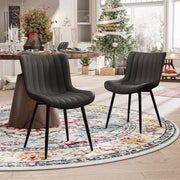 Set of 2 Faux Leather Dining Chairs High Back Padded Metal Leg Kitchen Chairs UK