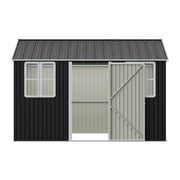 12 x 10FT Galvanised Garden Tool Storage Shed with Lockable Door, Double Windows