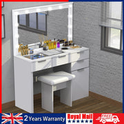 Dressing Table with 3 Colors Hollywood LED Mirror & Glass Top Vanity Table