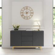 Sideboard TV Cabinet Storage Cupboard Buffet Diamond Pattern Grey Gold 140cm