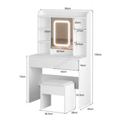 Dressing Table Set Cabinet Drawers Adjust LED Vanity Ample Storage Mirror White