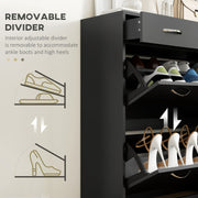 Slim Shoe Cabinet with 2 Flip Drawers for 12 Pairs of Shoes Black