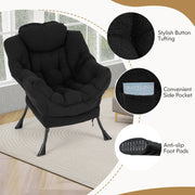 Lazy Chair Modern Accent Chair with Ottoman & Folding Footrest-Black