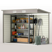 8 x 4FT Metal Garden Storage Shed with Double Doors, Light Grey
