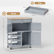 Rolling Kitchen Island Trolley Storage Cart w/ Rubberwood Top, Grey